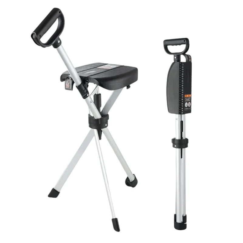 Walking Stick with Seat – Foldable Adjustable Cane Chair for Travel and Outdoor Use